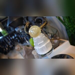 Flat Bottom Honey Calcite Sphere on Selenite Stand